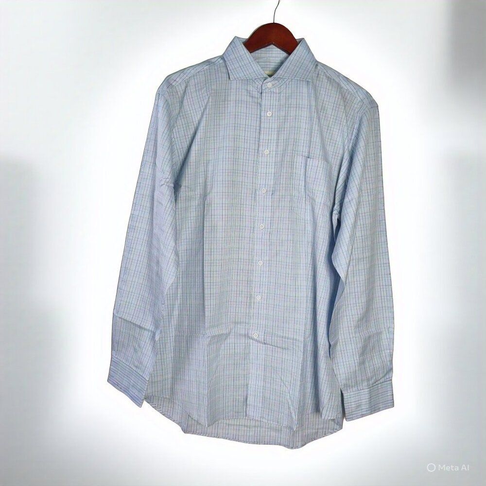 Porro & Porro Custom Tailor Blue Checkered Dress Shirt – 100% Cotton – Tailored